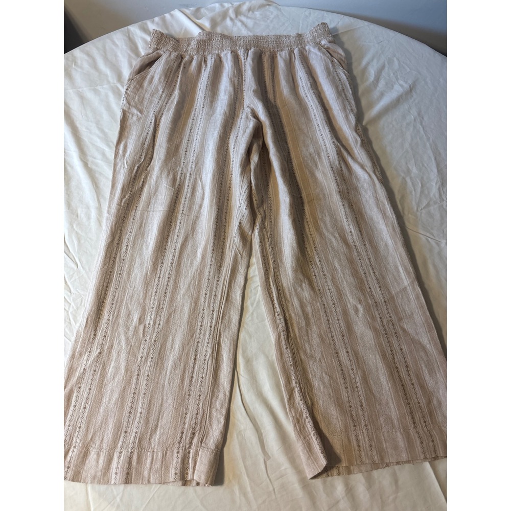 Briggs  Linen Blend Wide‎ Leg Pants Womens XXL Beige Striped Good Smocked Boho